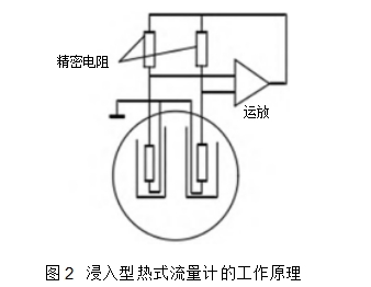 圖2	浸入型熱式流量計(jì)的工作原理